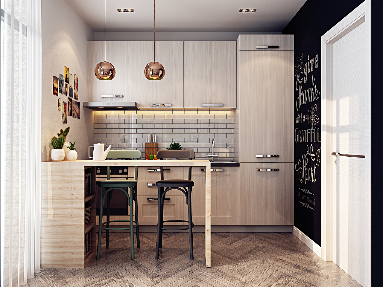 单身公寓餐厅厨房一体设计精装效果图_别墅设计图